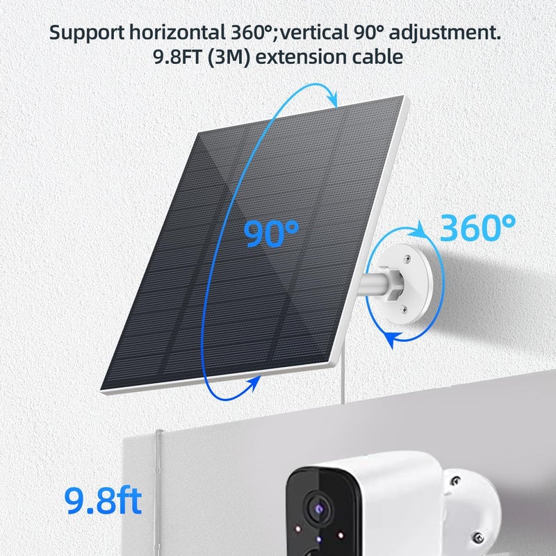 Catgod 3PC 5W Solar Panel for Security Camera, Solar Panel with Micro USB & USB-C Port for DC 5V Outdoor Rechargeable Battery Camera, IP65 Waterproof, 360° Adjustable Security Mount, 9.8ft Cable - Image 5